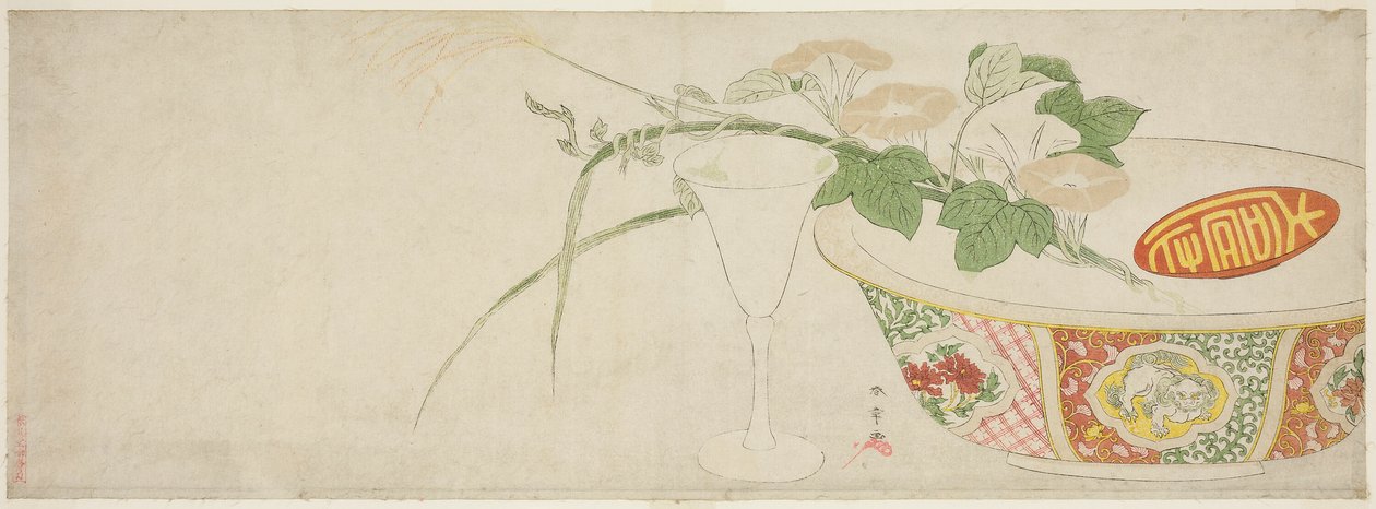 Bitkiler, Porselen Kase ve Cam Kadeh by Katsukawa Shunsho
