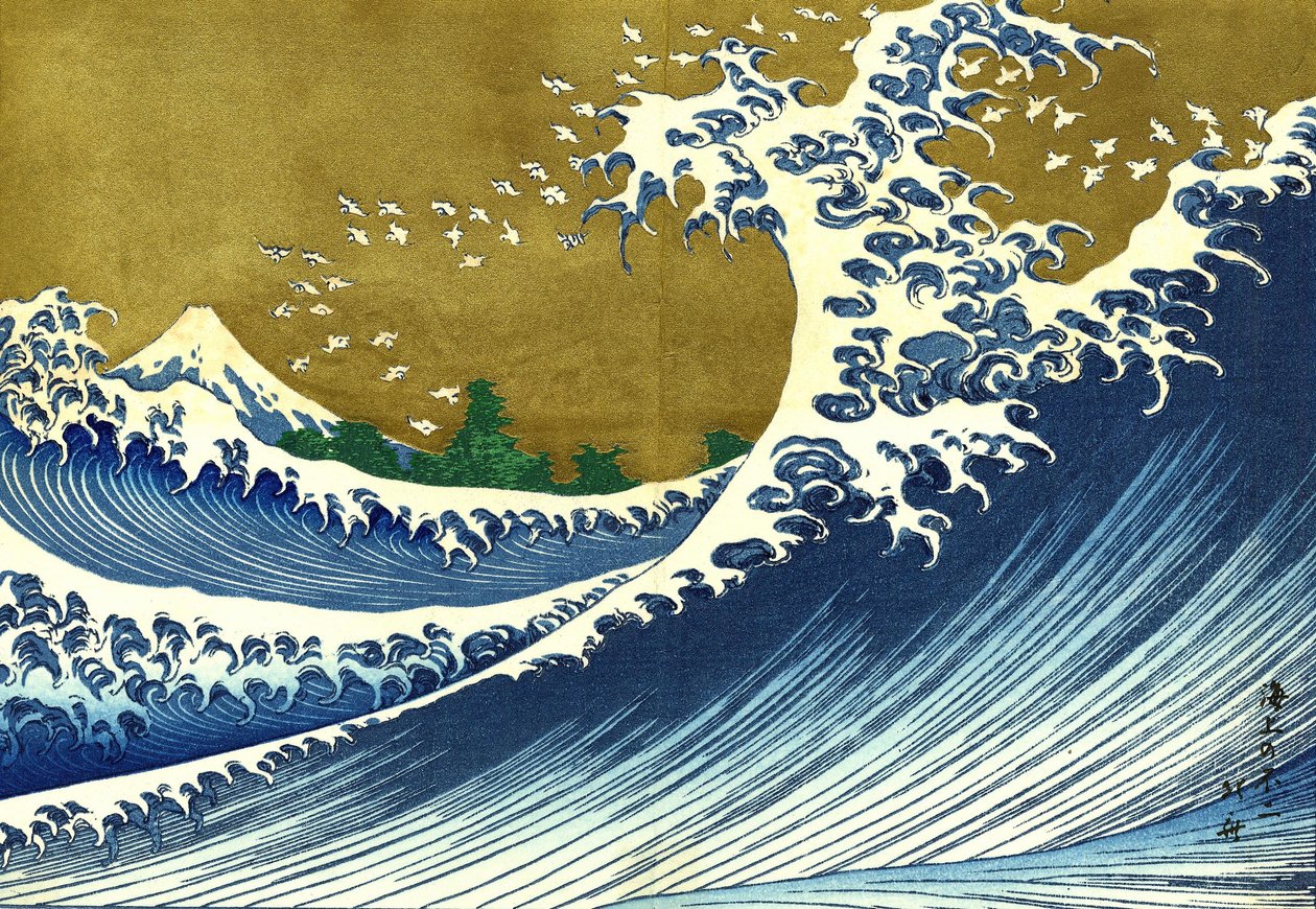 Büyük dalganın renkli bir versiyonu by Katsushika Hokusai