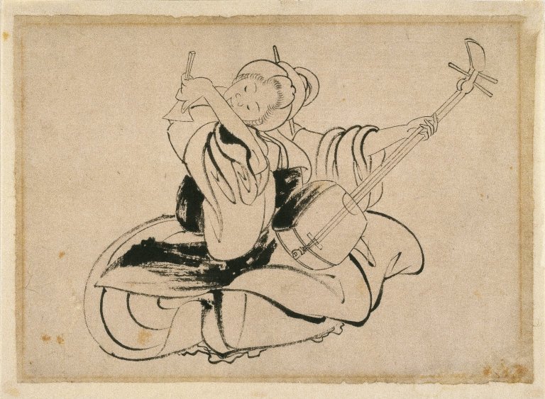 Shamisen ile Oturan Kadın by Katsushika Hokusai