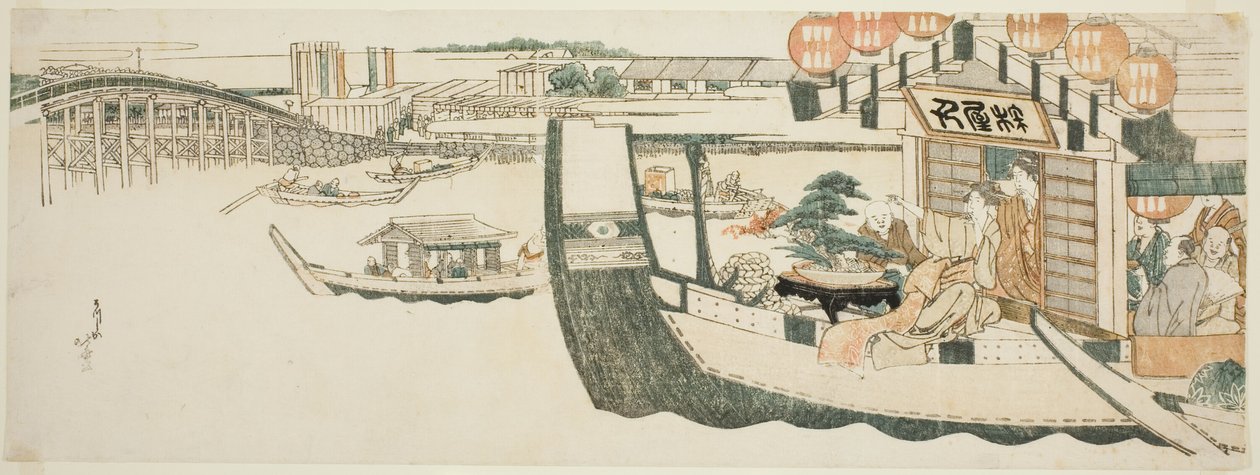 Sumida Nehri üzerinde tekne partileri by Katsushika Hokusai