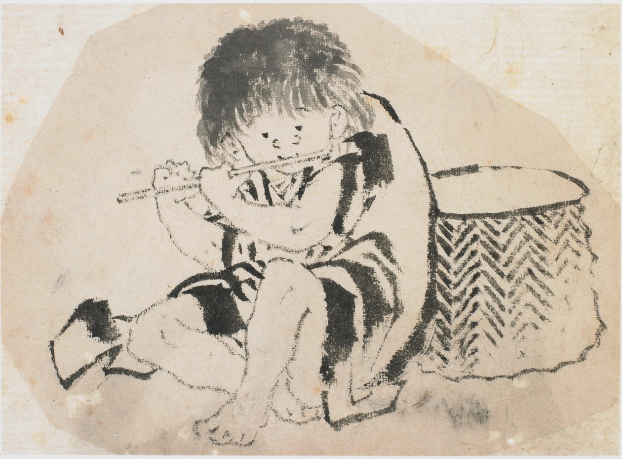 Flüt Çalan Çocuk, Edo dönemi, yak. 1840. by Katsushika Hokusai