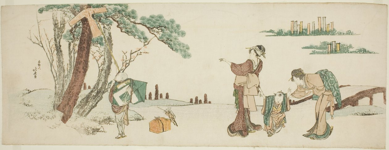 Bir uçurtma bırakan çocuk by Katsushika Hokusai