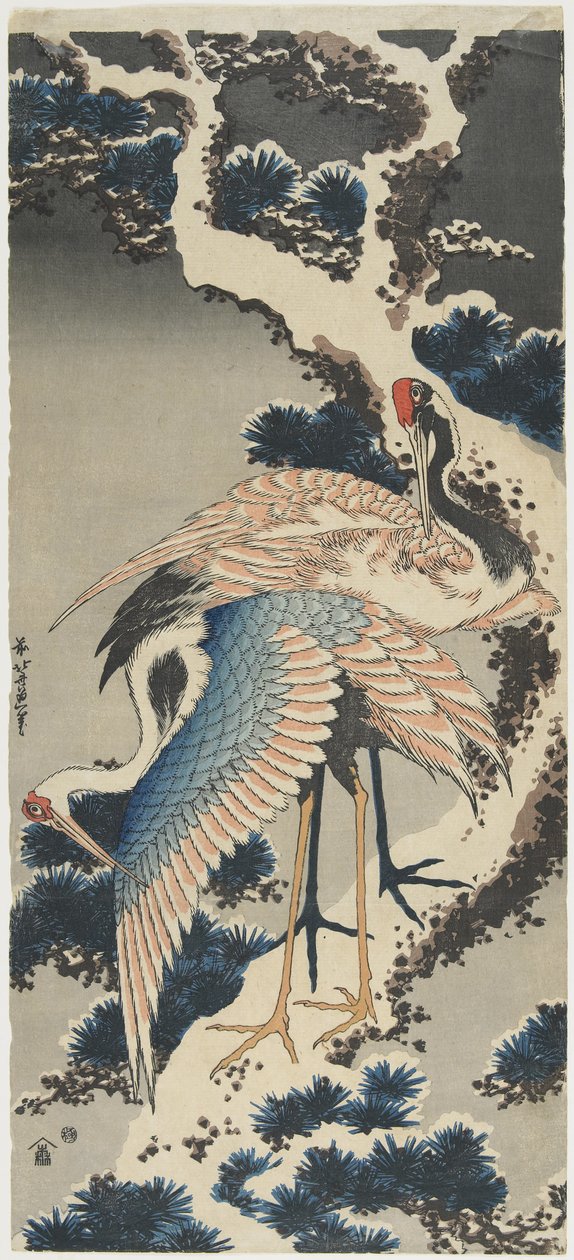 Çam Üzerindeki Vinçler, c. 1834 by Katsushika Hokusai