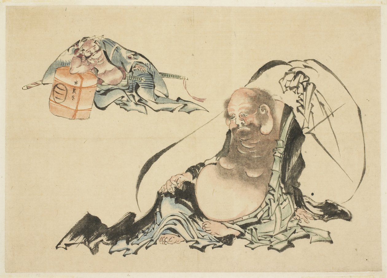 Hotei and Asahina Saburo Reclining (two sketches) by Katsushika Hokusai