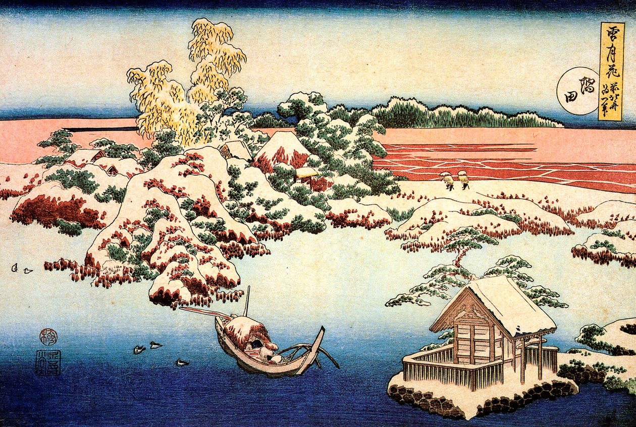 Sumida Nehri kıyısındaki kar manzarası, c1832. by Katsushika Hokusai