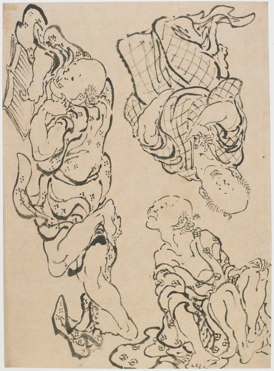 Üç figür, 18. yüzyılın sonu ve 19. yüzyılın başı. by Katsushika Hokusai
