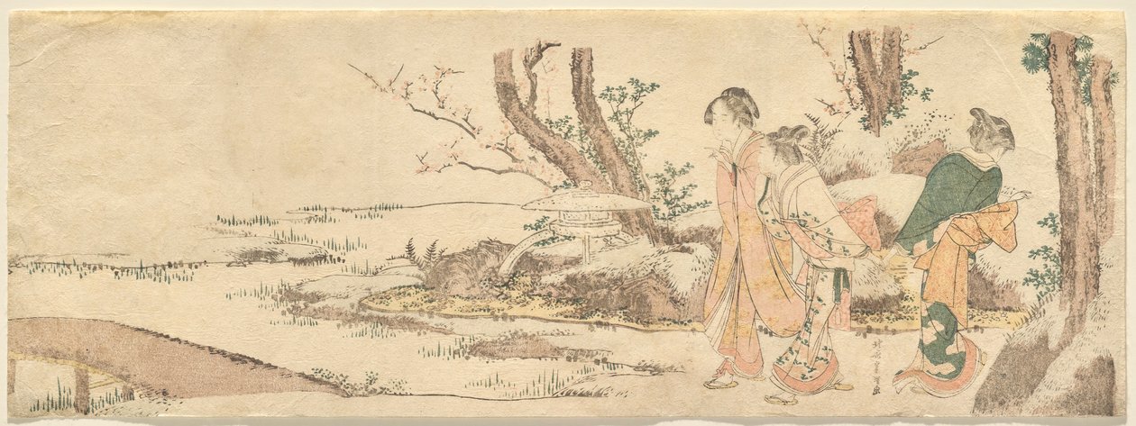 Bir gölet tarafından üç kadın by Katsushika Hokusai
