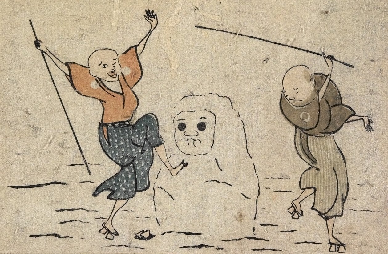 İki Kör Adam ve Kardan Adam by Katsushika Hokusai