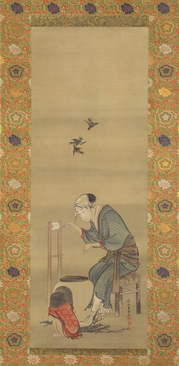 İpek İplik Eden Kadın, 1790 tarihli. by Katsushika Hokusai