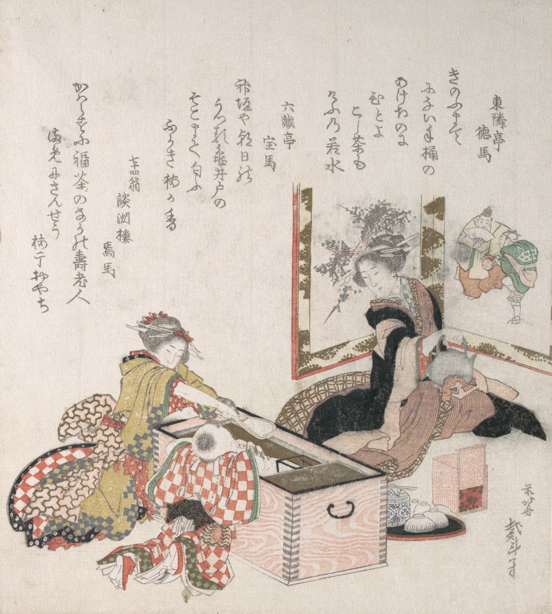 Ateş Sahibinin Etrafında Çay Hazırlayan Kadınlar, 1816. by Katsushika Hokusai