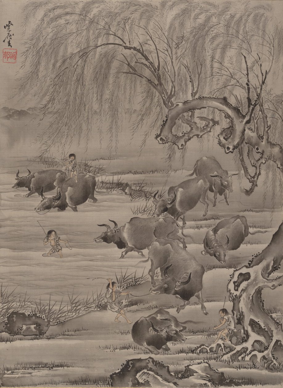 Bufalo ve Çoban, ca. 1887. by Kawanabe Kyosai