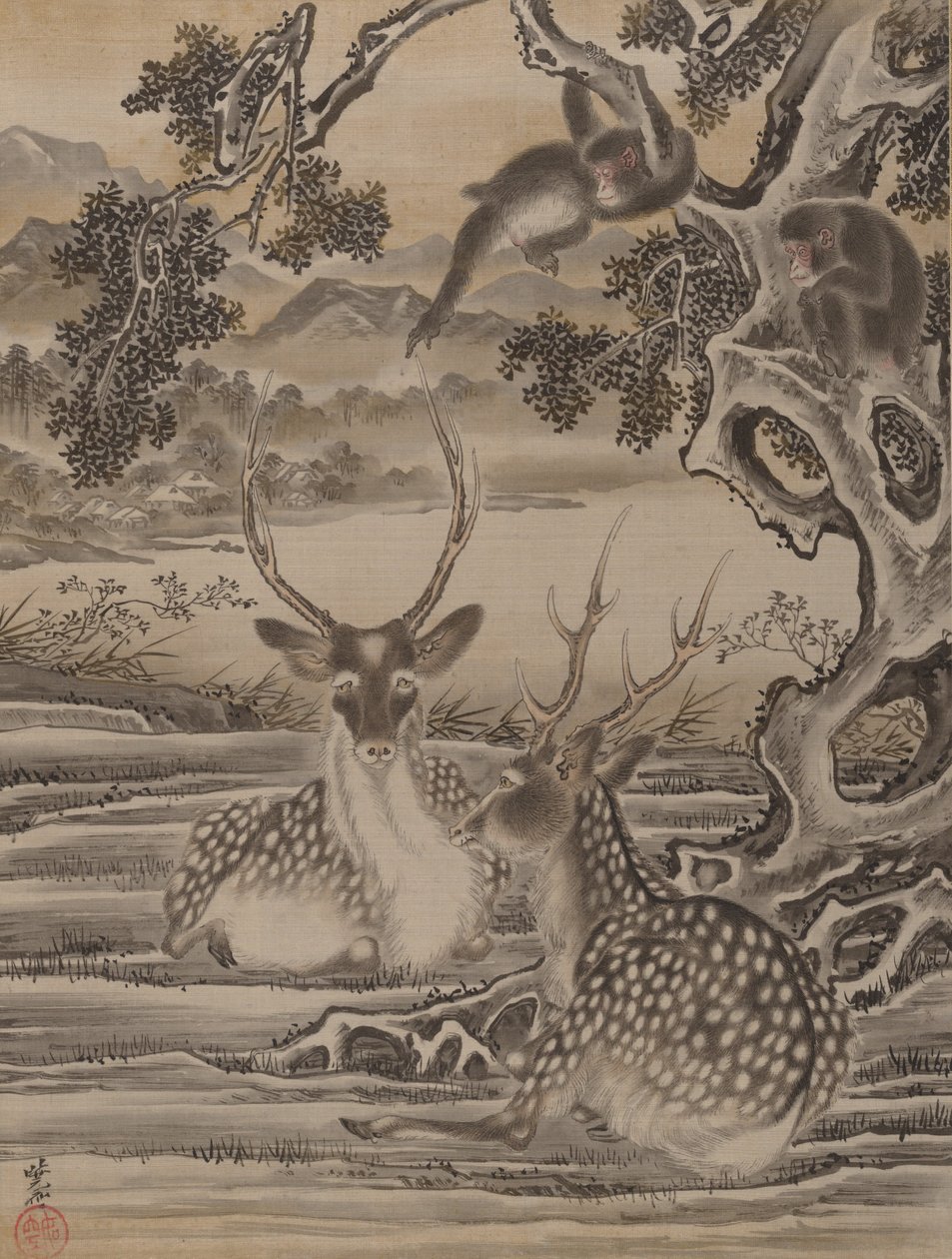 Geyik ve Maymunlar, ca. 1887. by Kawanabe Kyosai