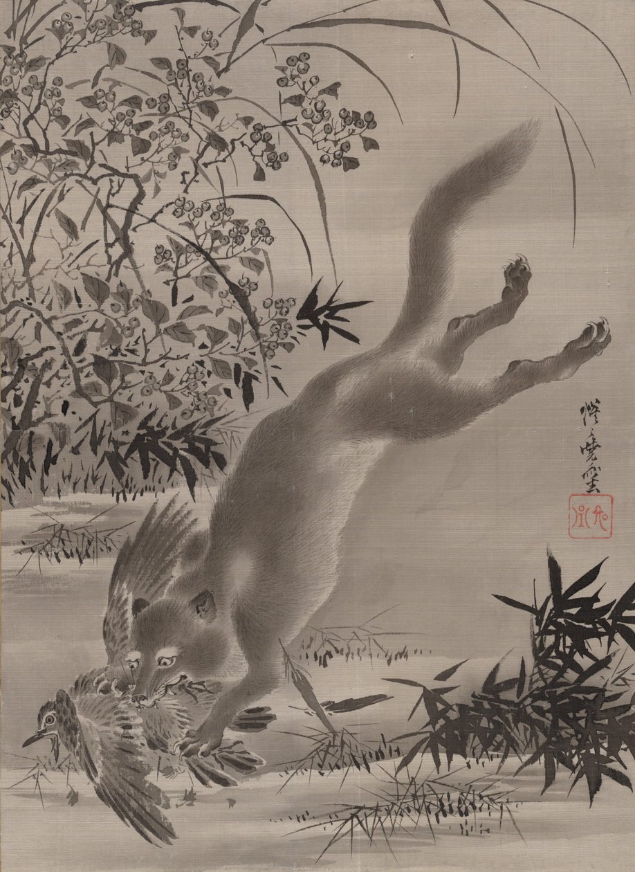 Tilki Yakalayan Kuş, ca. 1887. by Kawanabe Kyosai