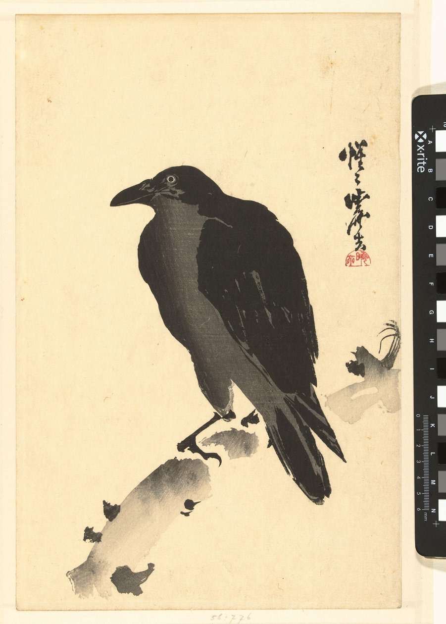 Bir ağaç gövdesinde karga by Kawanabe Kyosai