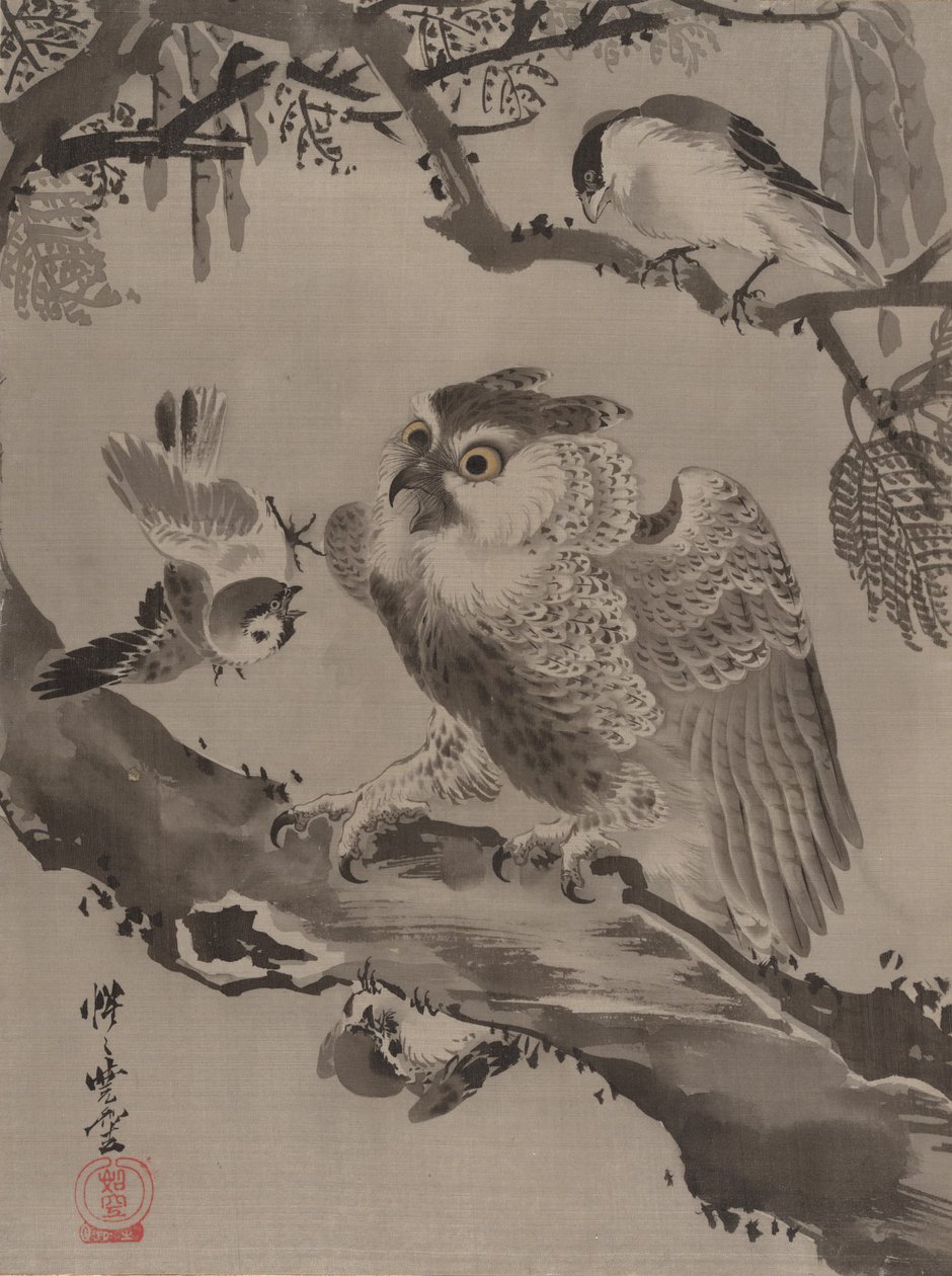 Küçük Kuşlar Tarafından Alay Edilen Baykuş, ca. 1887. by Kawanabe Kyosai