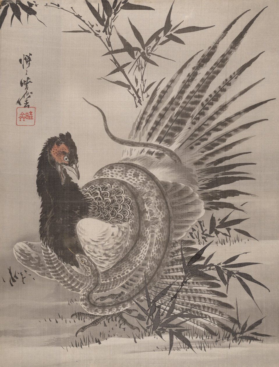 Yılan Tarafından Yakalanan Sülün, M.Ö. 1887. by Kawanabe Kyosai
