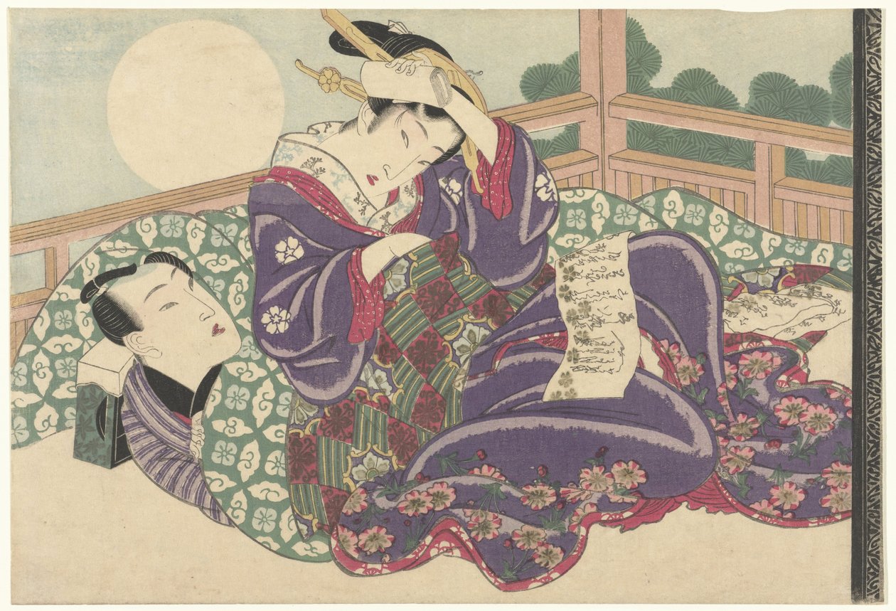 Aşk çifti dolunayda by Keisai Eisen (attributed to)