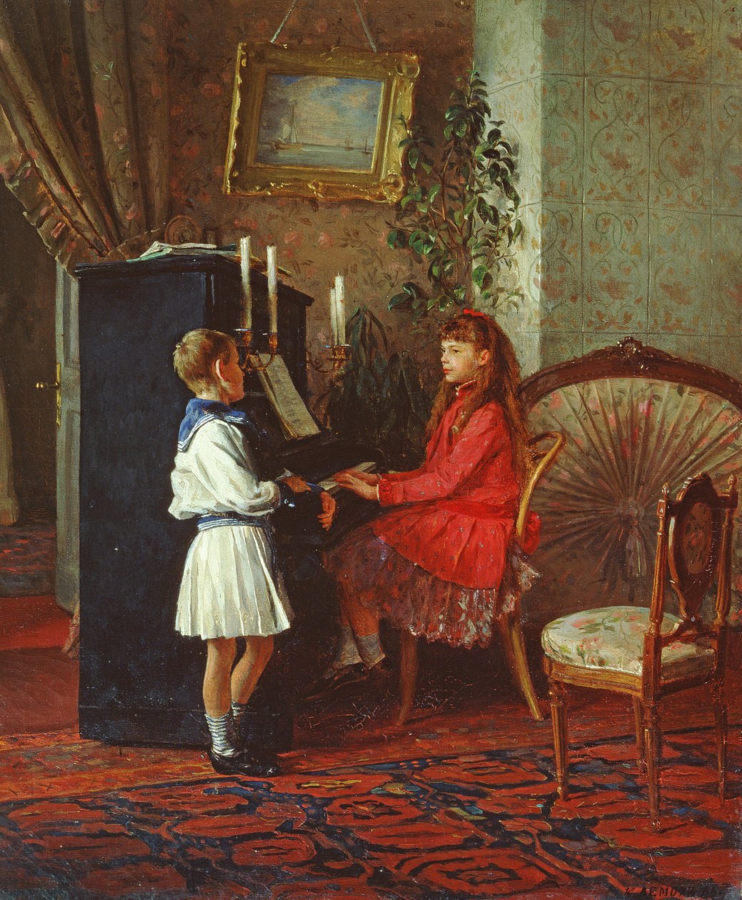 Children at the Piano, 1886  by Kirill Vikentevich Lemokh