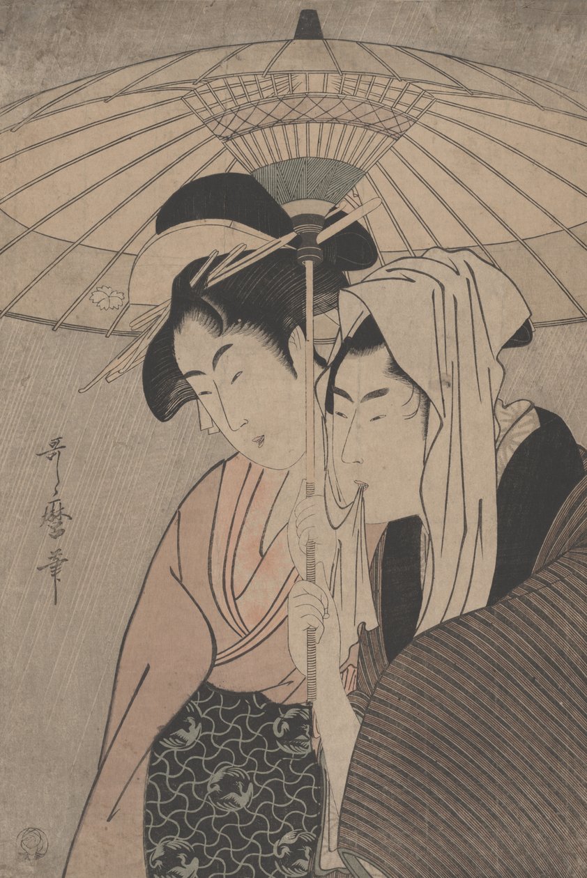 ಛತ್ರಿ ಅಡಿಯಲ್ಲಿ ಪುರುಷ ಮತ್ತು ಮಹಿಳೆ, 1797 ಟರ್ಕ್ by Kitagawa Utamaro