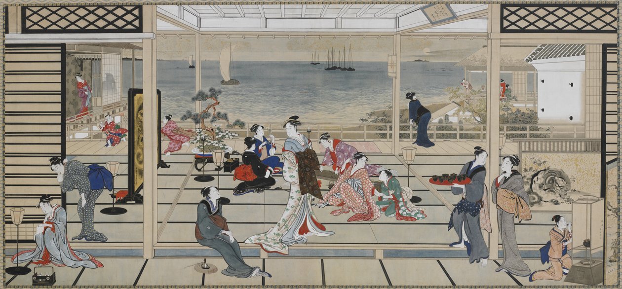 Dozo Sagami'de Ay Işığı Şenliği, Edo dönemi, 18. yüzyılın sonu ile 19. yüzyılın başı (kağıt üzerinde mürekkep ve renk) by Kitagawa Utamaro