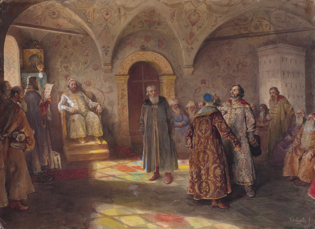 Çar ve boyarlar, 1907. by Klavdi Vasilyevich Lebedev