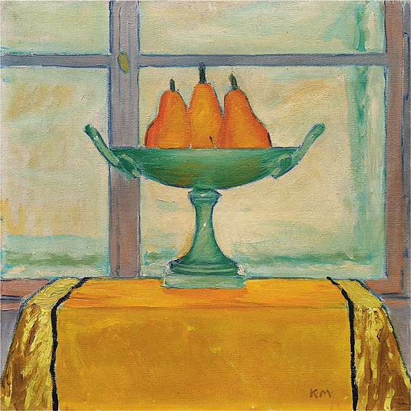 Üç kırmızı-sarı armutlu meyve tabağı by Koloman Moser