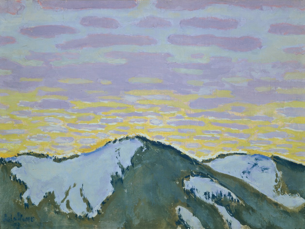 Alacakaranlıkta karlı dağ zirveleri by Koloman Moser
