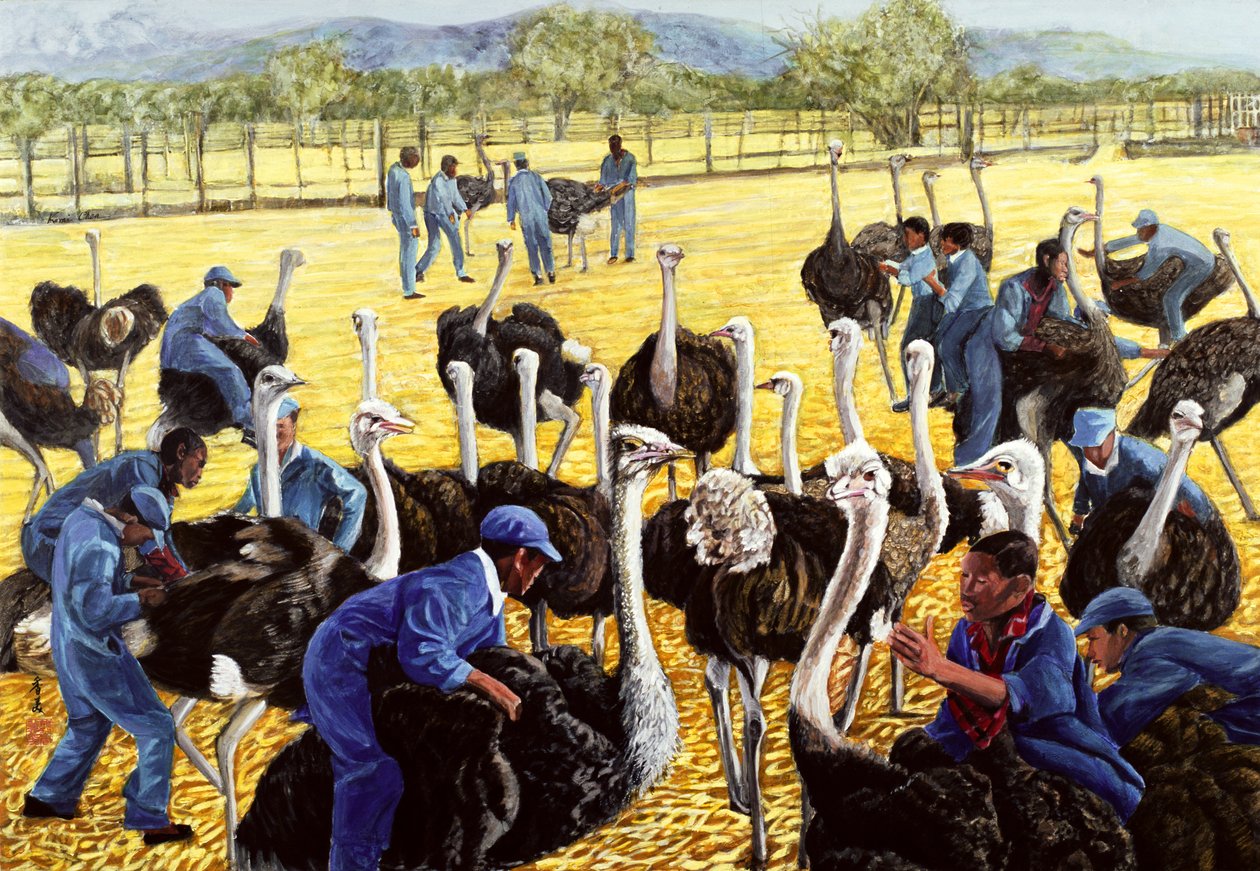 Devekuşu Çiftliği, 1988 (pirinç kağıdına guaj) by Komi Chen