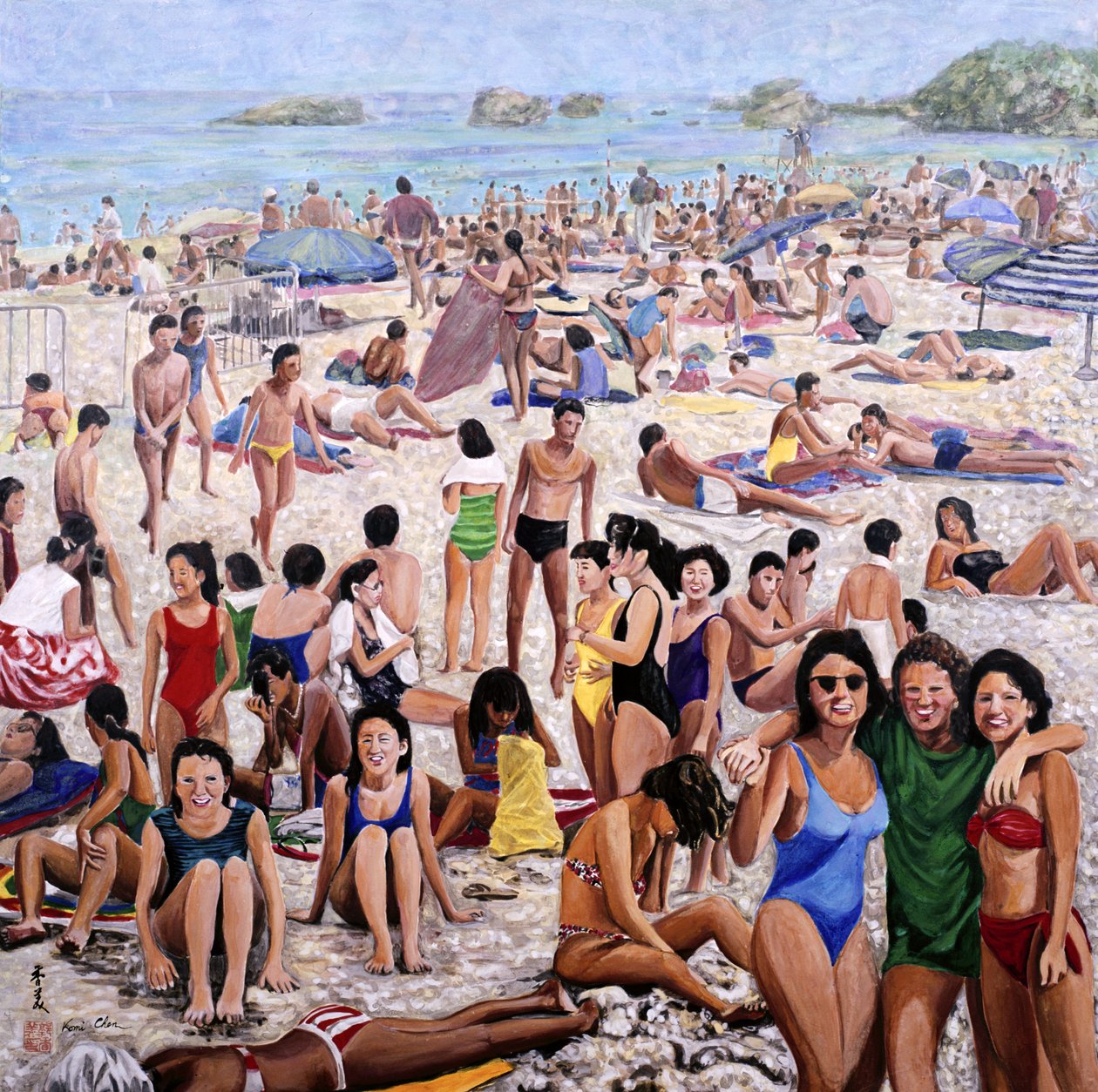 Güneşlenme, 1987 (ipek üzerine guaj) by Komi Chen
