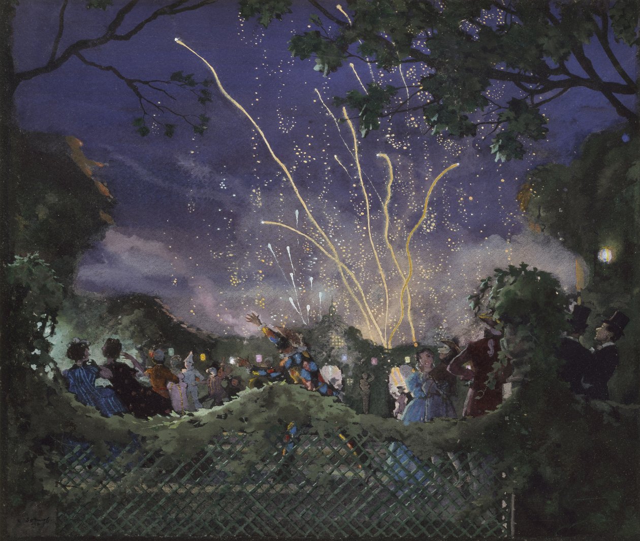 Havai fişekler, 1929 (Siyah dokuma kağıt üzerine gövde rengi) by Konstantin Andreevic Somov