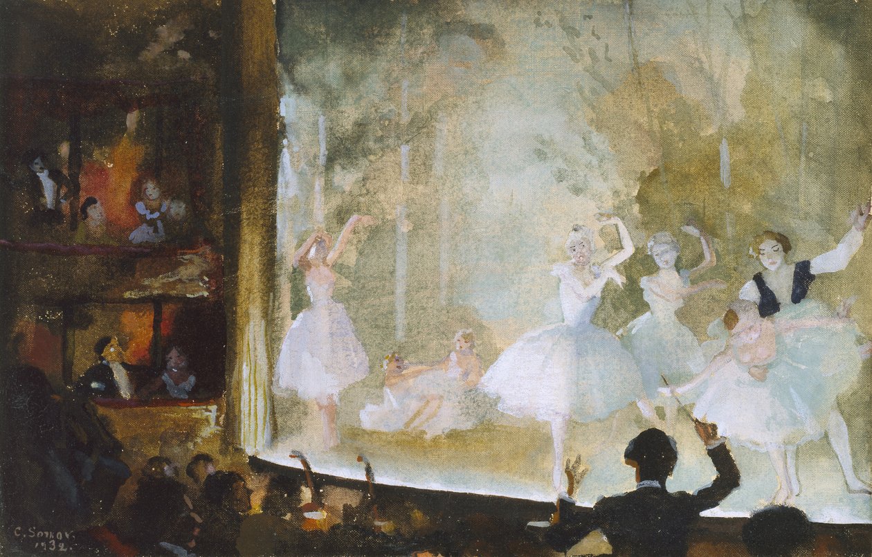 Rus Balesi, Champs-Elysées: Les Sylphides, 1932 (keten üzerine gövde rengi) by Konstantin Andreevic Somov