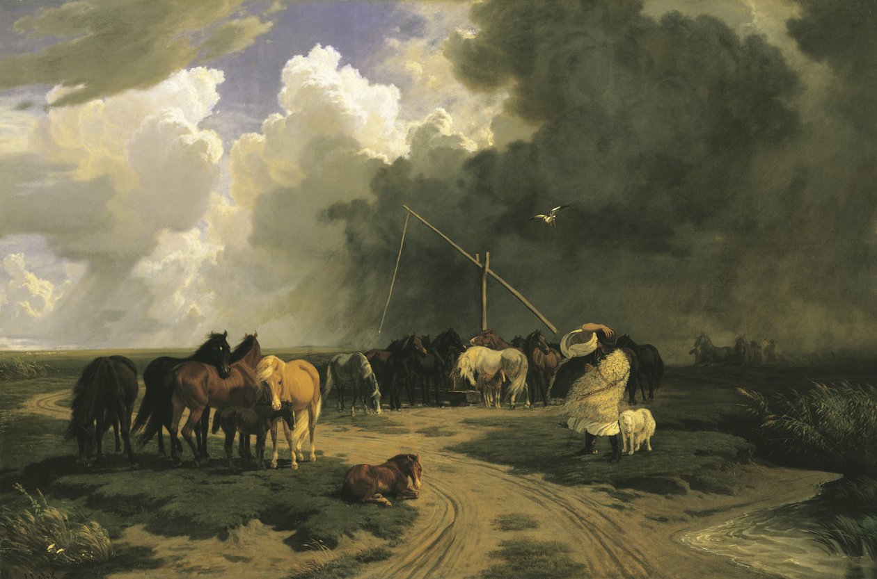 Yağmur Fırtınasında Atlar by Károly Lotz