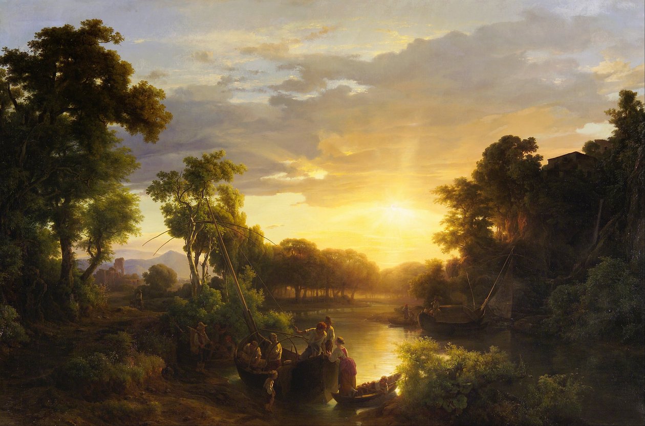 Gün Batımında İtalyan Manzaraları, Balıkçılar by Károly Markó