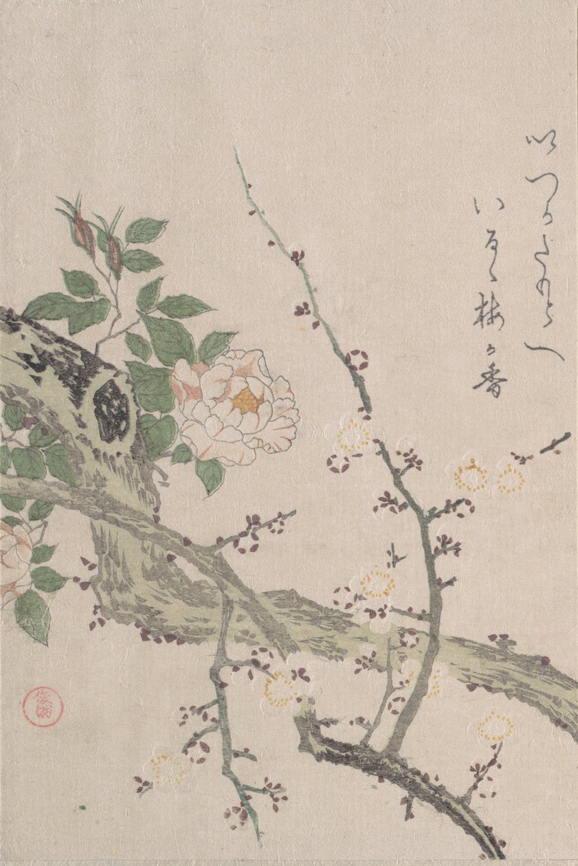 Güller ve Erik Çiçekleri, 19. yüzyıl. by Kubo Shunman