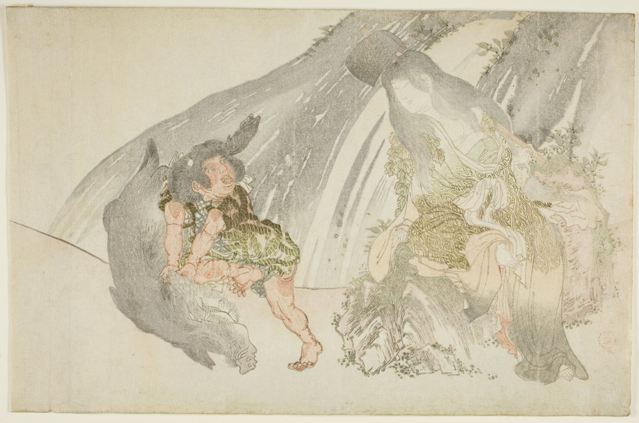 Yama-uba Kazu t Chin g Kintaro W Les st A Boa r by Kubo Shunman