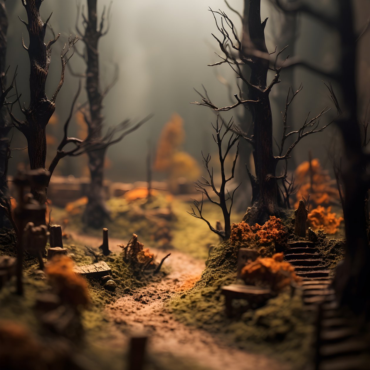 Puslu ağaçları ve ürkütücü atmosferiyle minyatür tilt-shift Cadılar Bayramı ormanı 3 by Kurt Heppke