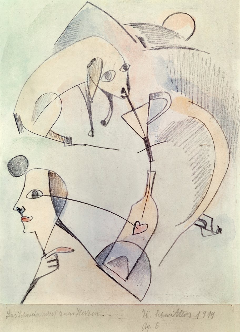 Domuz kalbe doğru hapşırıyor, 1919 by Kurt Schwitters