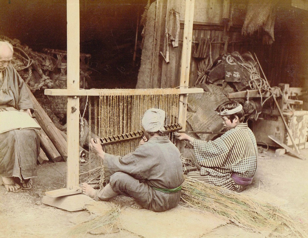 Hasır yapan erkekler, 1890 dolayları by Kusakabe Kimbei