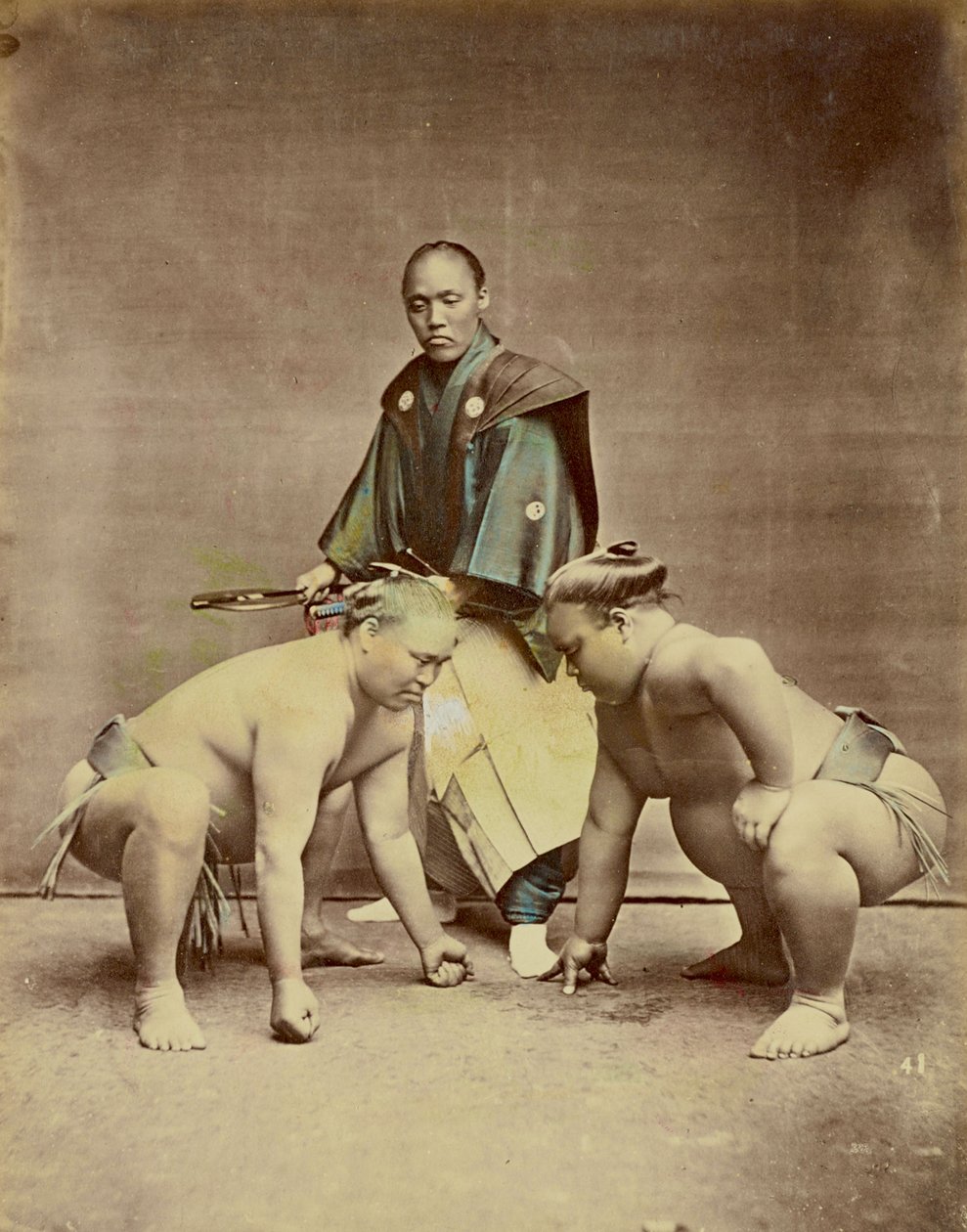 Sumo Güreşçileri, 1880 dolayları (el renginde albümen baskı) by Kusakabe Kimbei