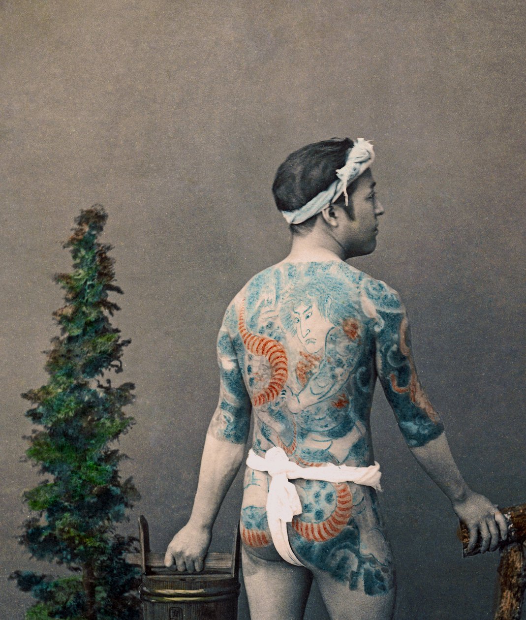 Dövmeli Japon Betto-Damat, 1880 dolayları (el renginde albümen baskı) by Kusakabe Kimbei