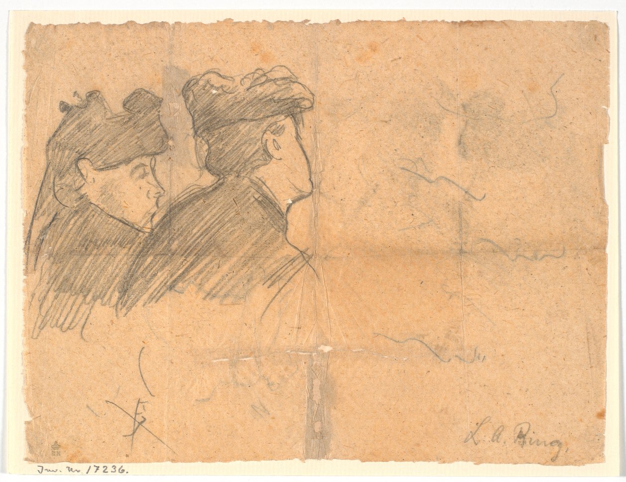 Şapkalı iki kadın kafasının profil çalışması by Laurits Andersen Ring