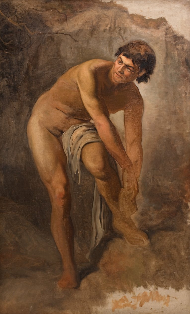 Kayalık manzara içinde genç İtalyan erkek figürü by L.A. Schou