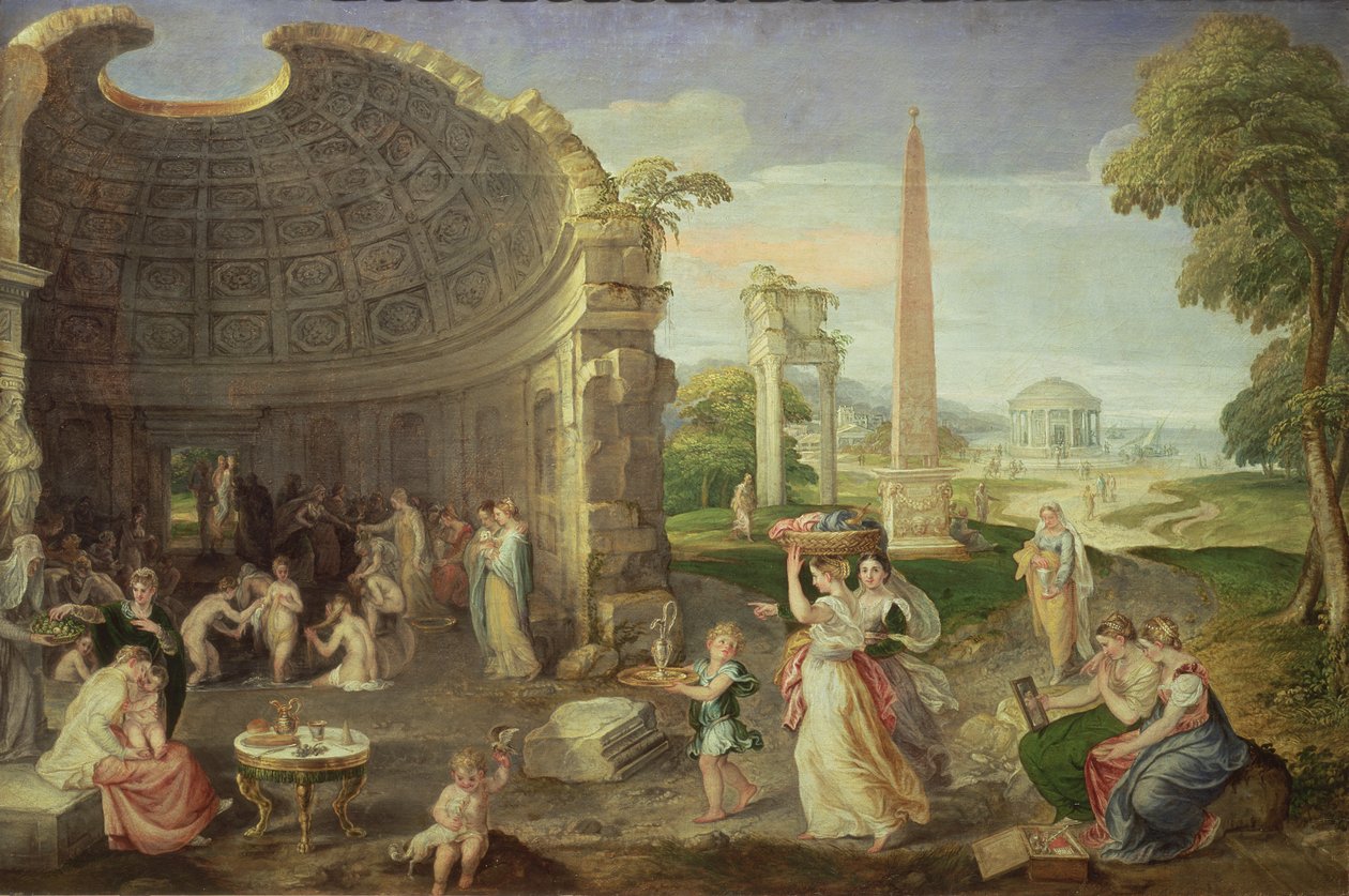 Klasik kalıntıların ve kadınların yıkandığı manzara, c.1552-53 by Lambert Sustris