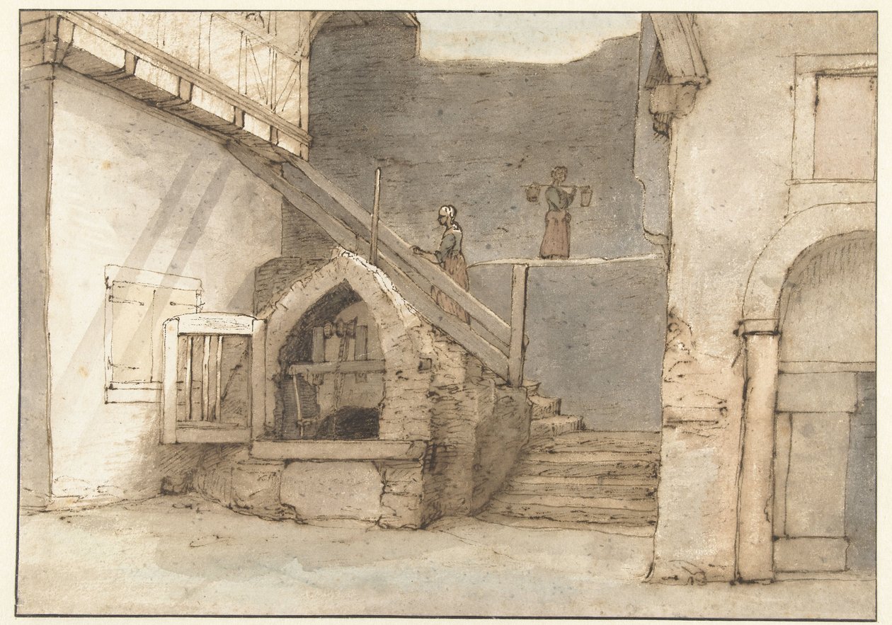 Bacharach'taki şehir duvarında by Lambert Doomer