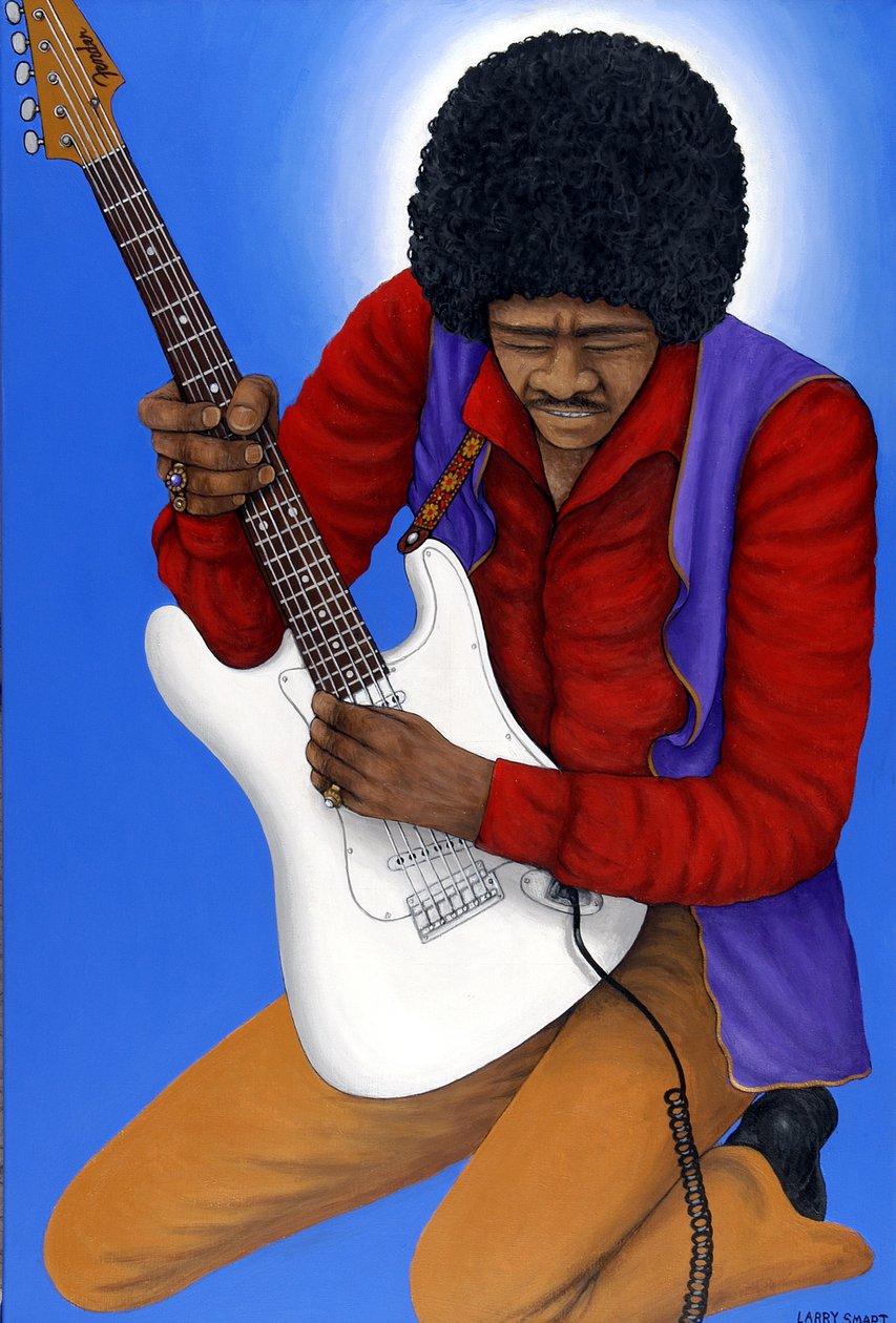 Jimi Hendrix (1942-70) (keten üzerine akrilik) by Larry Smart