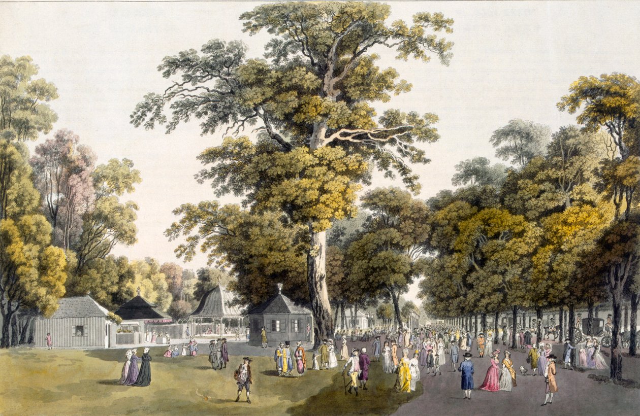 1798 ಟರ್ಕ್‌ನ ವಿಯೆನ್ನಾದ ಪ್ರೇಟರ್‌ನಲ್ಲಿರುವ ಗ್ರ್ಯಾಂಡ್ ಅವೆನ್ಯೂದಲ್ಲಿನ ಕೆಫೆಗಳು by Laurenz Janscha