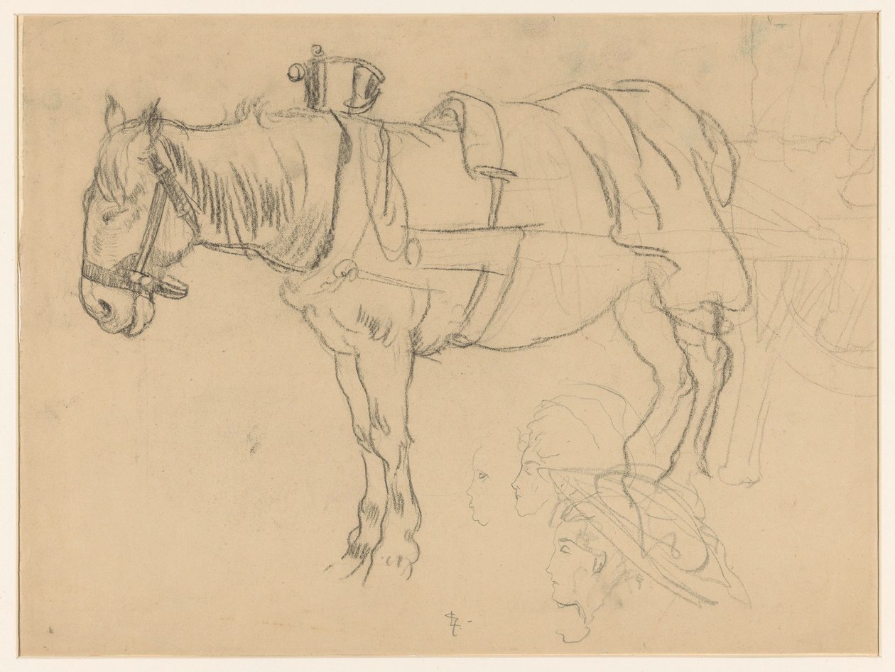 Atlı ve kafa çalışmaları by Leo Gestel (signed by artist)