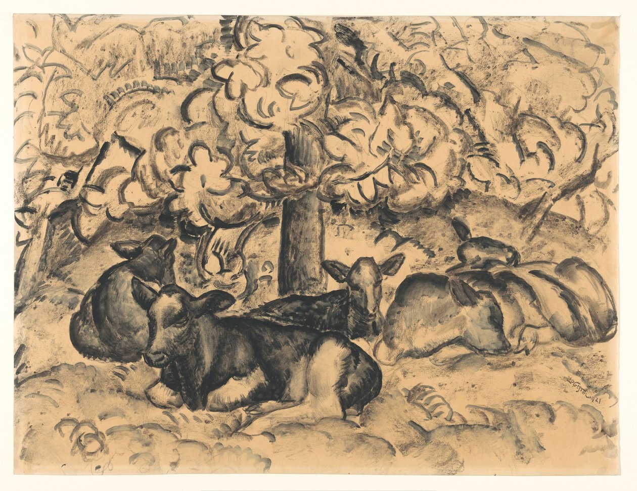 buzağı ile meyve bahçesi by Leo Gestel (signed by artist)