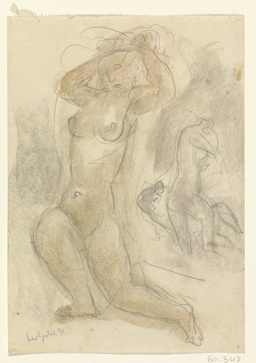 iki diz çökmüş çıplak by Leo Gestel (signed by artist)