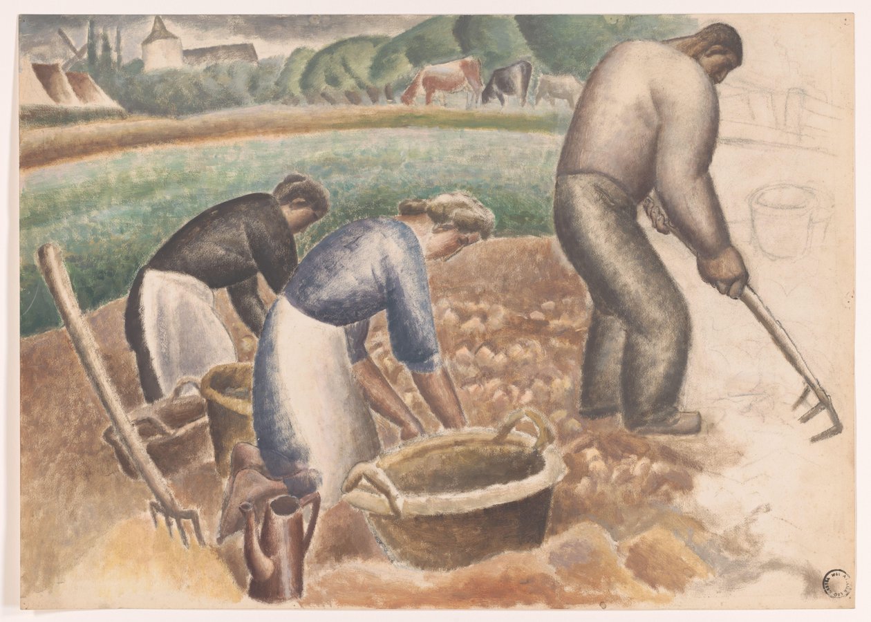 Tarlada patates hasat makineleri by Leo Gestel